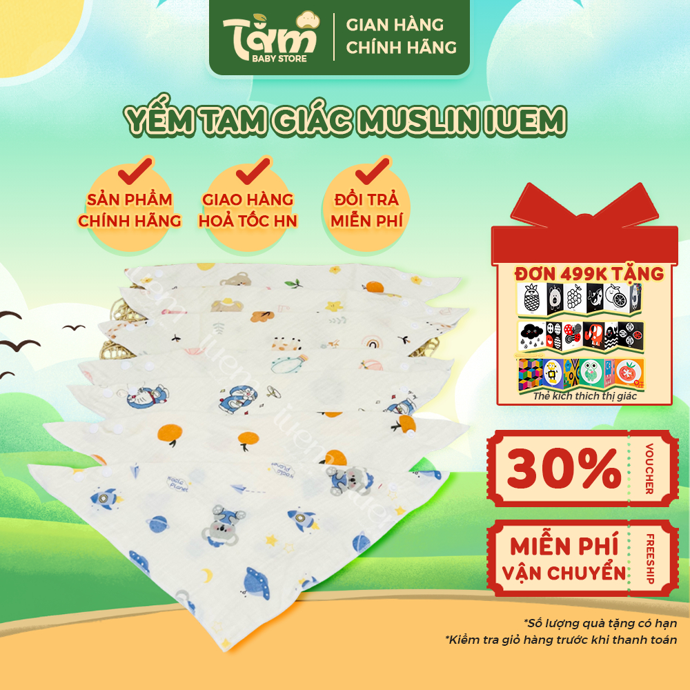 Khăn Yếm Quàng Cổ Tam Giác Xô Muslin IUEM Cho Bé – Bấm Cúc Tiện Lợi, Dễ Sử Dụng - Tằm Baby Store