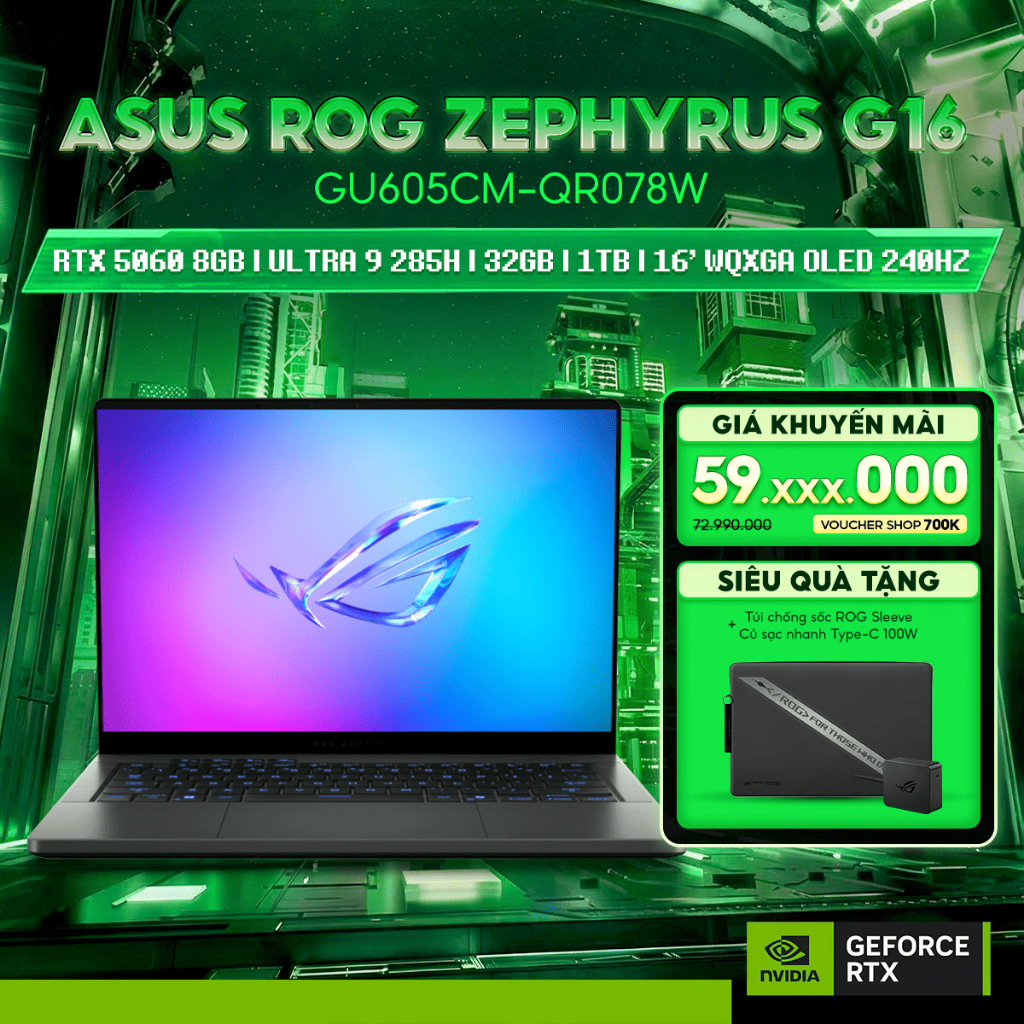 Laptop ASUS ROG Zephyrus G16 GU605CM-QR078W Card đồ họa Geforce RTX™ 5060 8GB