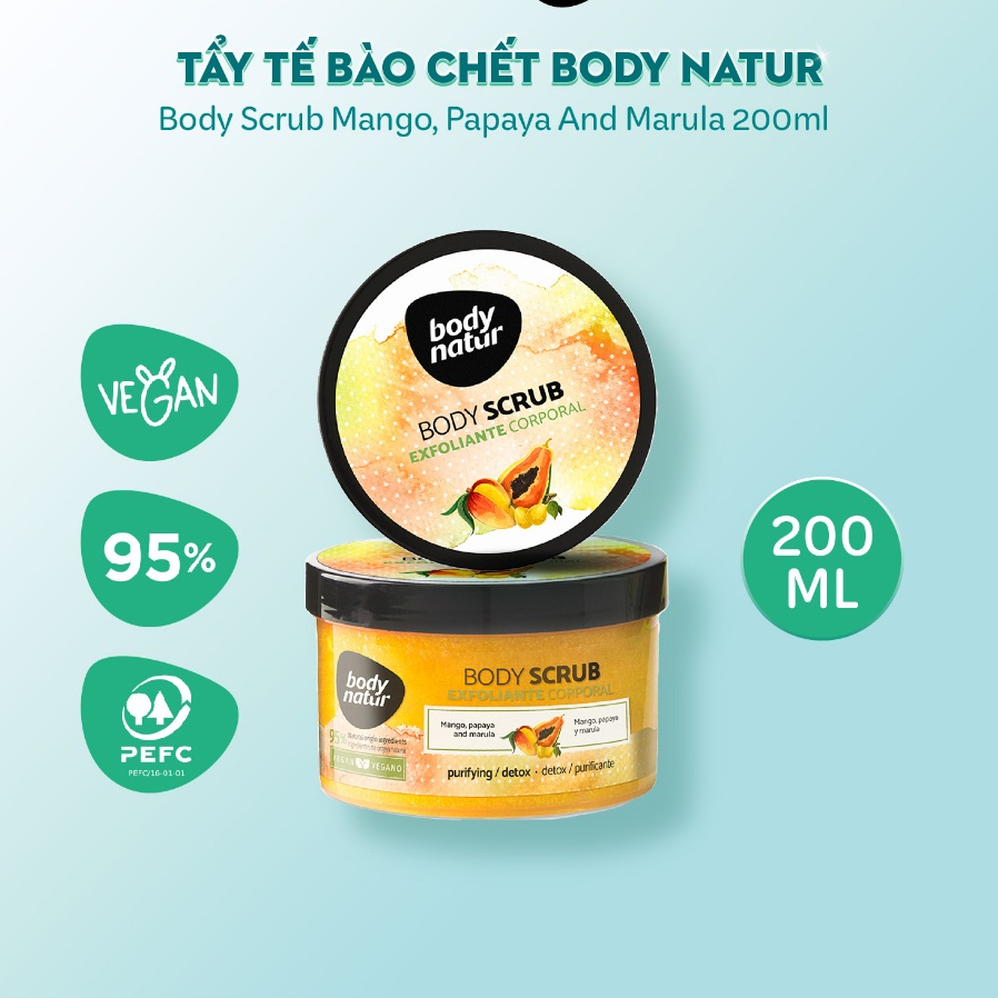 [ Date 5/2029] Tẩy tế bào chết Body Natur Body Scrub Mango, Papaya And Marula 200ml