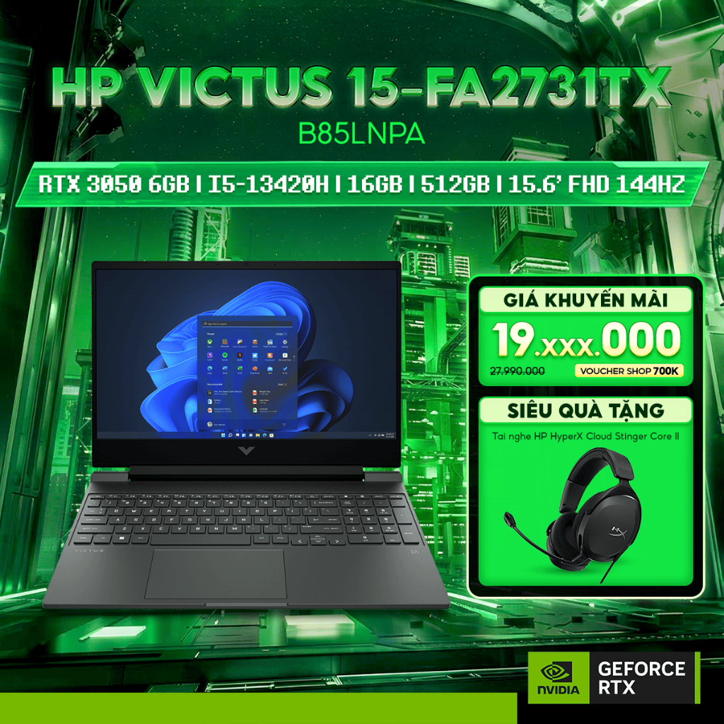 Laptop Gaming HP Victus 15-fa2731TX B85LNPA Card đồ họa GeForce RTX™ 3050 6GB  RAM16GB  SSD 512GB