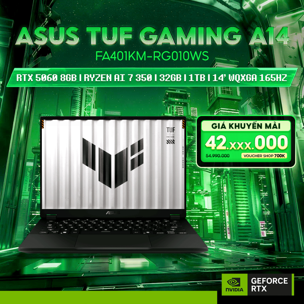 Laptop ASUS TUF Gaming A14 FA401KM-RG010WS Card đồ họa GeForce RTX™ 5060 8GB