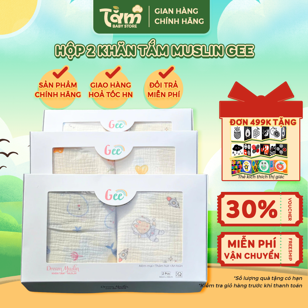 Set 2 Khăn Tắm Muslin Gee 100x110CM – Dòng Cao Cấp Cho Bé, Thấm Nước Nhanh, Dễ Giặt - Tằm Baby Store