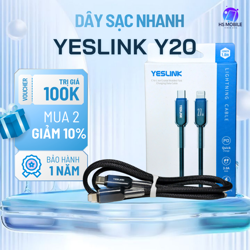 Cáp sạc nhanh Yeslink Y20  dây dù bền bỉ truyền dữ liệu ổn định