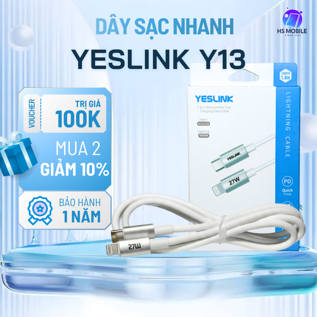Cáp sạc nhanh Yeslink Y13  dây silicon bền bỉ sạc nhanh PD