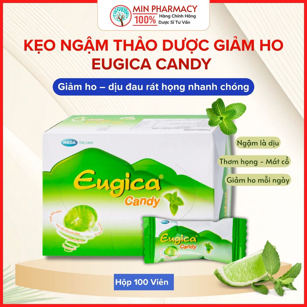 Kẹo Ngậm Thảo Dược EUGICA Candy Hộp 100 Viên - Minpharmacy