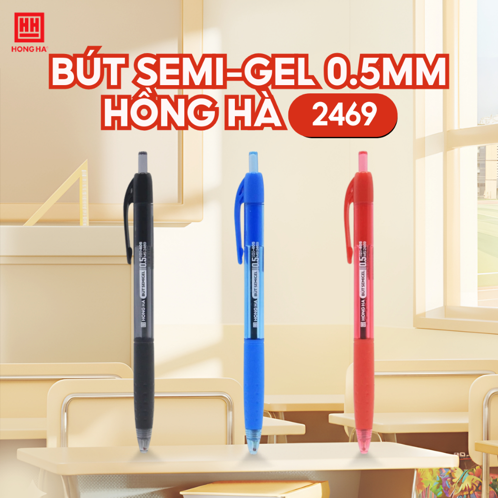  Bút Semi-gel Hồng Hà dạng bấm đầu ngòi 0.5mm cho nét viết êm, trơn - 2469