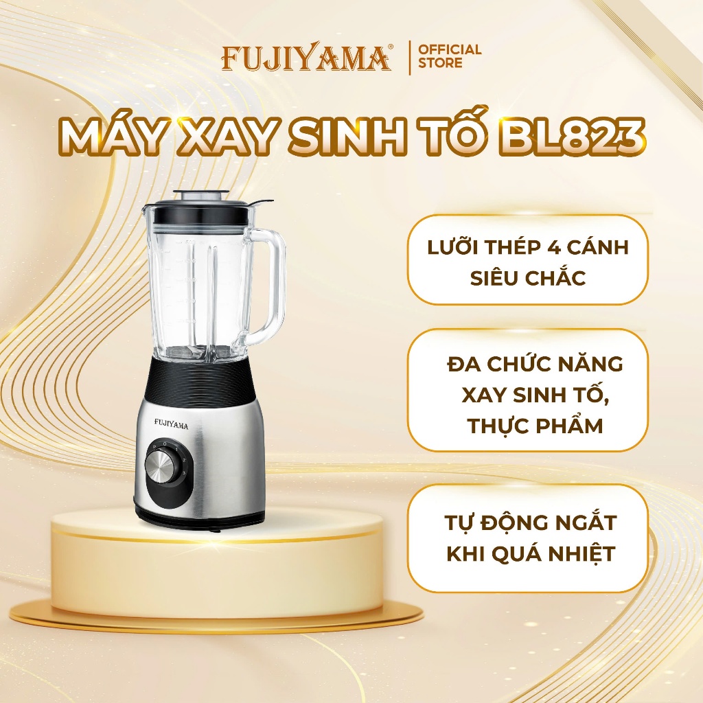 MÁY XAY SINH TỐ FUJIYAMA BL823 - 600W - 1.5L - Cối thuỷ tinh - 3 tốc độ - Hàng chính hãng - BH 12th