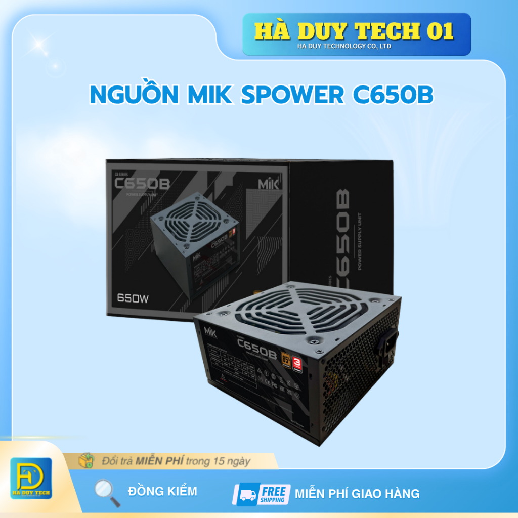 Nguồn máy tính MIK SPOWER C650B - 650W 85% Efficiency - Cam Kết Chính Hãng - BH 36T - Ha Duy Tech