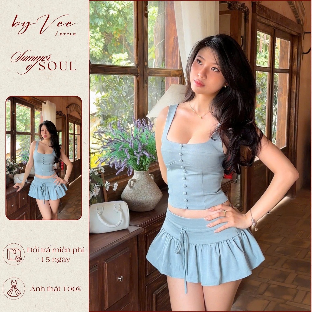 Set đồ nữ thiết kế áo cúc bọc chân váy Mint Set - ByVeeStyle,Set áo và chân váy ngắn trẻ trung đi chơi siêu xinh | BigBuy360 - bigbuy360.vn