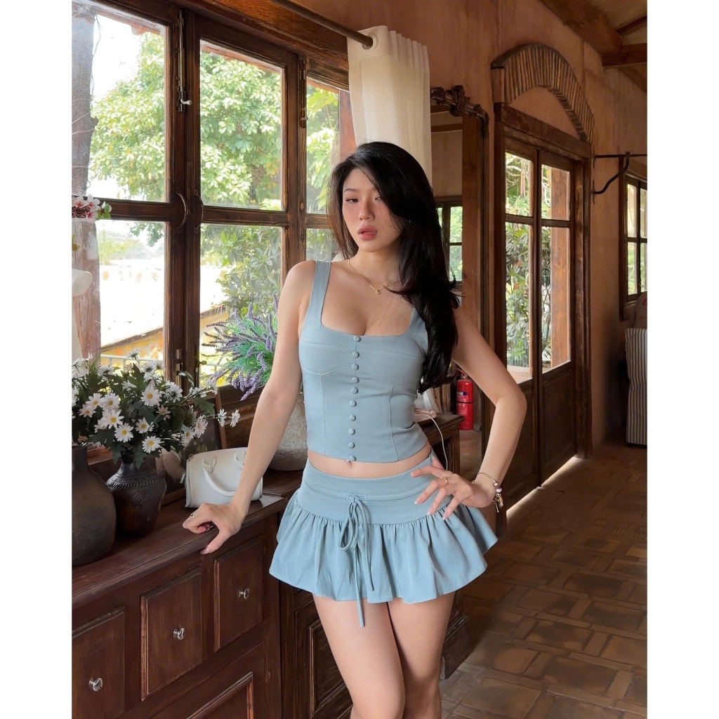 Set đồ nữ thiết kế áo cúc bọc chân váy Mint Set - ByVeeStyle,Set áo và chân váy ngắn trẻ trung đi chơi siêu xinh | BigBuy360 - bigbuy360.vn