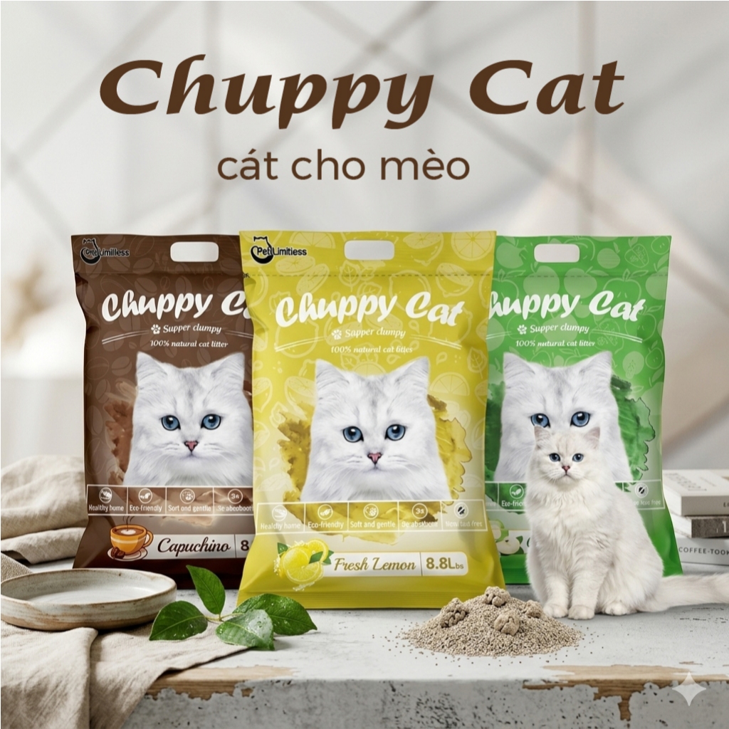 Cát vệ sinh cho mèo , Cát cho mèo CHUPPY Cat siêu vón cục và khử mùi 8.8l 4kg