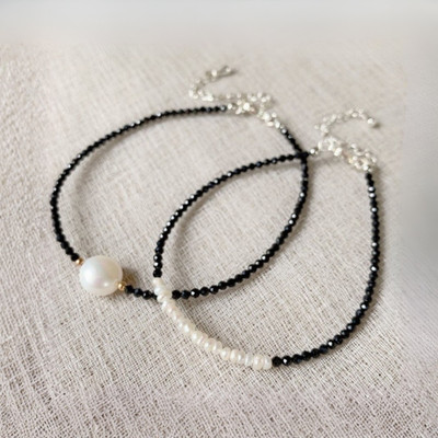 Vòng Tay Ngọc Trai Đôi Phối Spinel Đen 3ly Khóa Bạc S925 Sang Trọng - Ngọc Trai Trường Thịnh