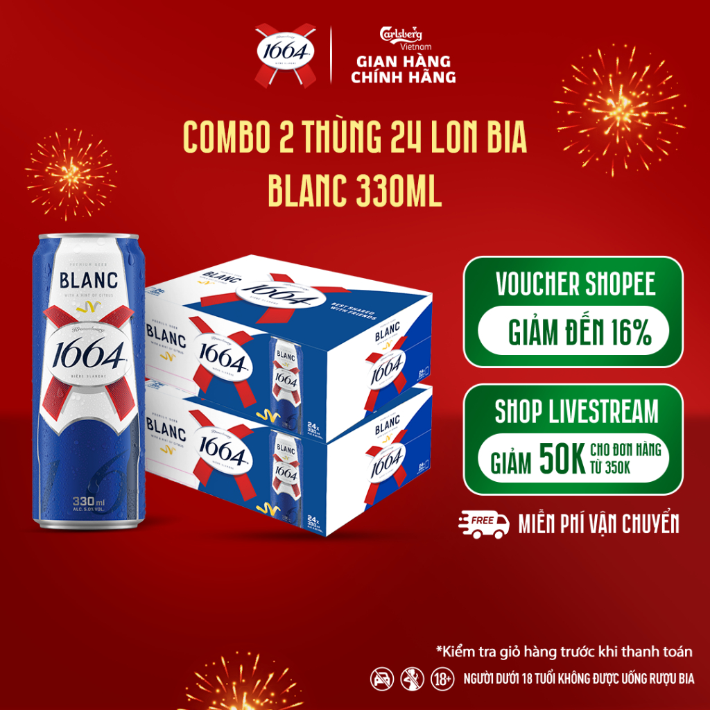 Combo 2 Thùng 24 lon Bia Pháp Kronenbourg 1664 Blanc (330ml/lon) - Độ cồn 5%