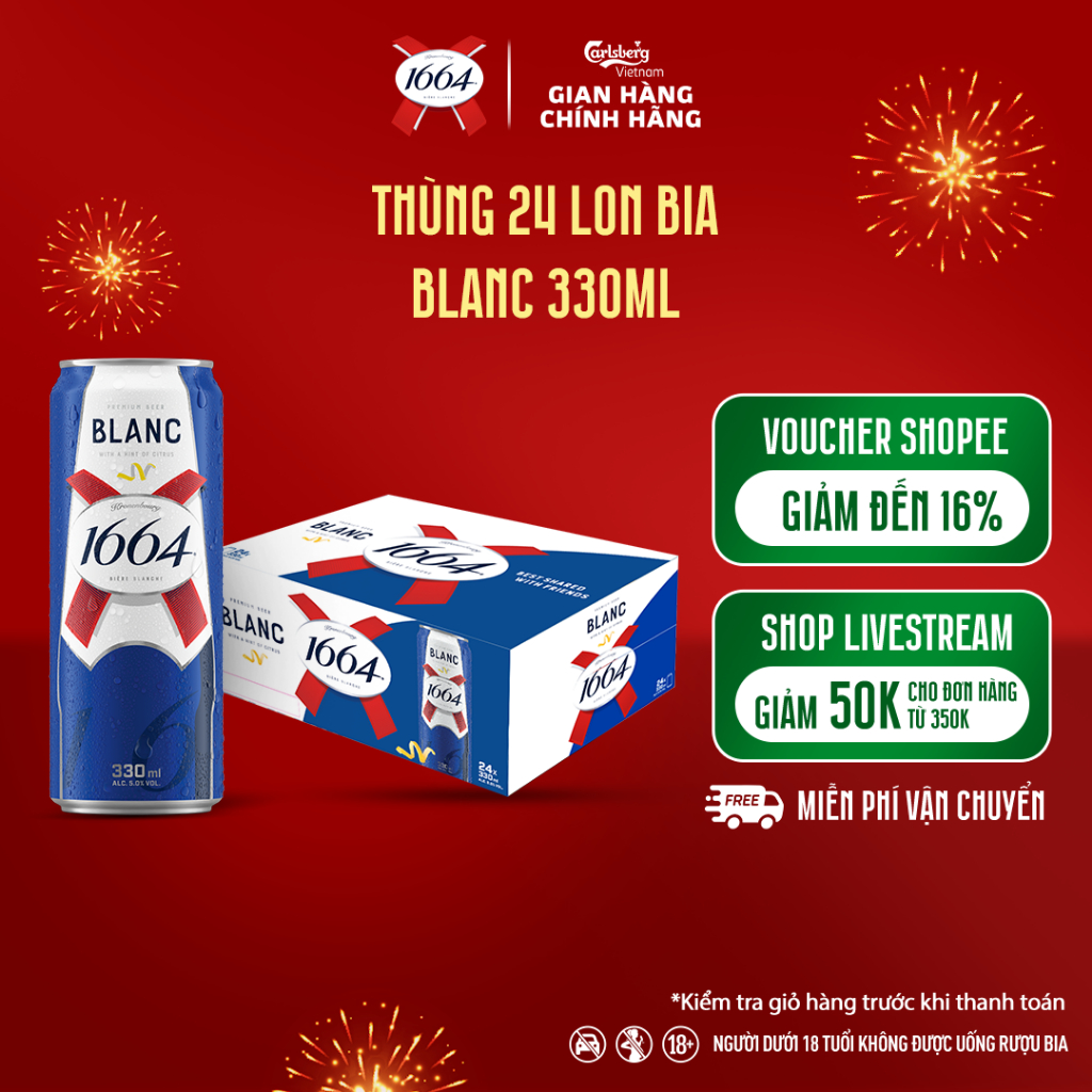 Thùng 24 lon Bia Pháp Kronenbourg 1664 Blanc (330ml/lon) - Độ cồn 5%