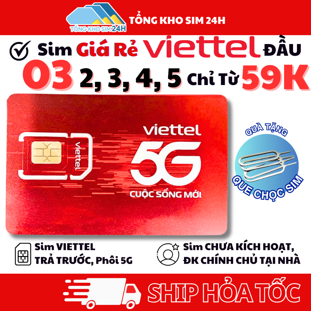 Sim Viettel 59k Số Đẹp Đầu 032, 3, 4, 5, Giá rẻ Sale Chọn Số Theo Yêu Cầu [ĐKCC mới dùng được]