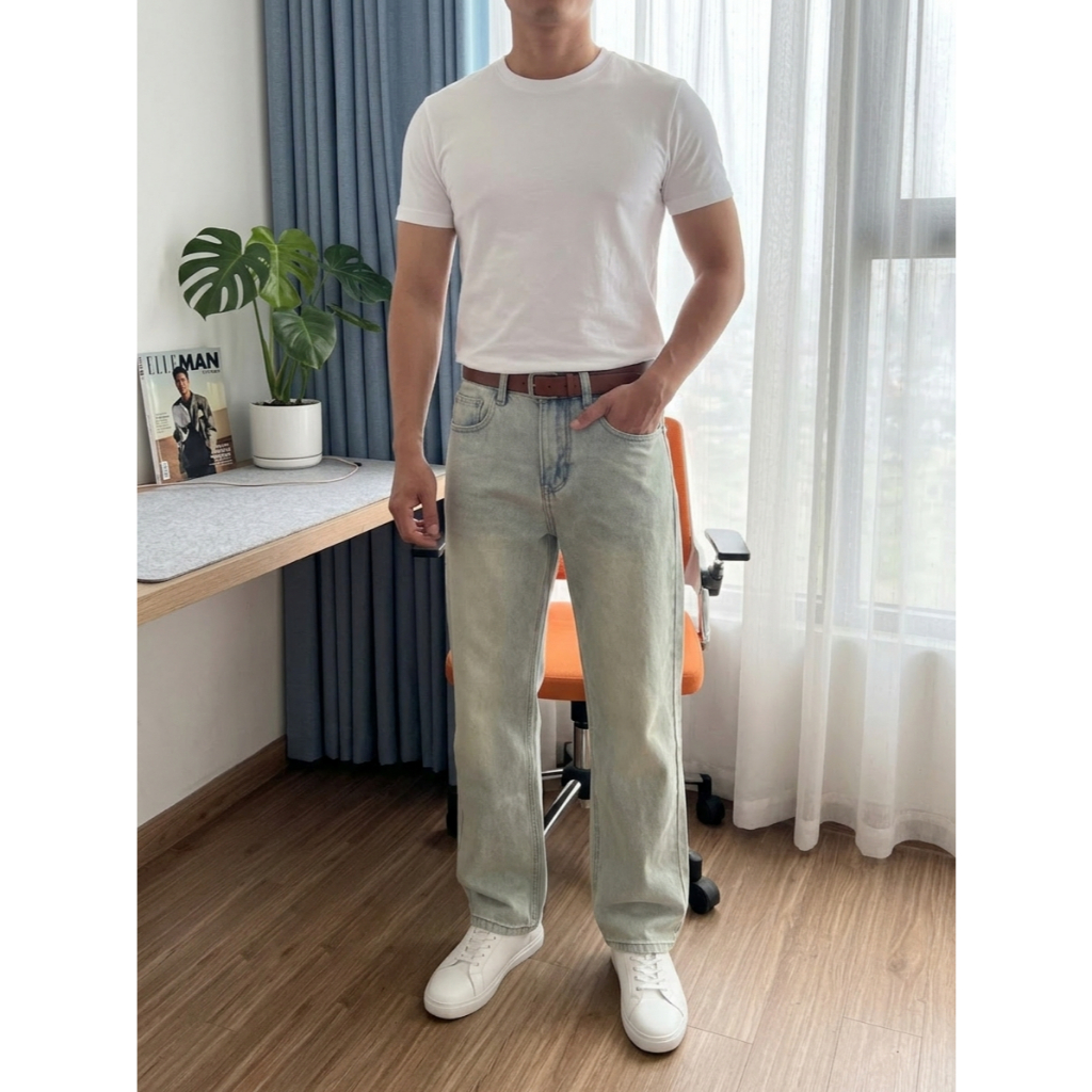 81 BOUTIQUE - Quần Jean Nam Ống Suông Xanh Bạc Hà A28, Quần Jeans Denim Mềm Êm Form Đẹp Dễ Phối