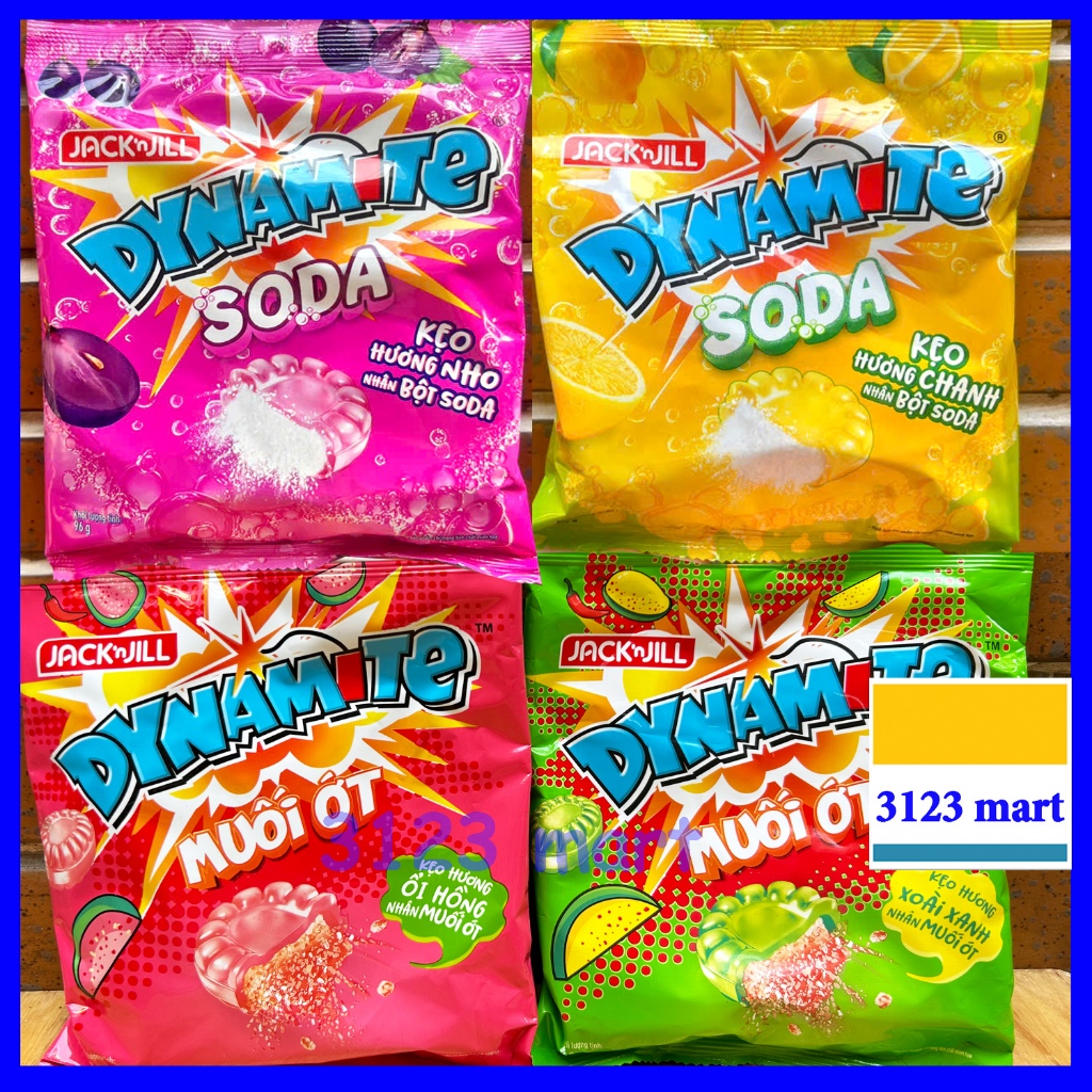 (Sỉ từ 2,4,6,10 gói) Kẹo Dynamite JacknJill ổ hồng / xoài xanh nhân muối ớt, chanh nho nhân bột soda