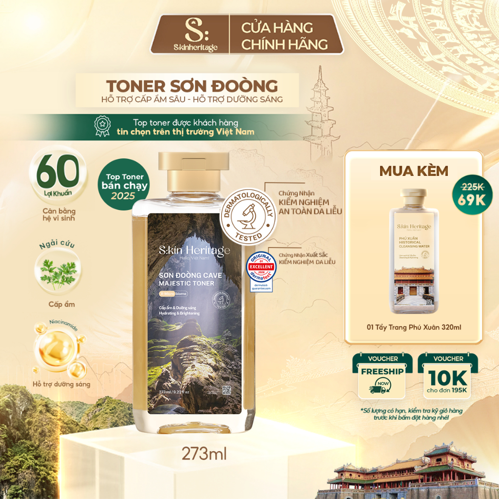 Toner Sơn Đoòng Skin Heritage hỗ trợ cấp ẩm sâu, dưỡng sáng, cân bằng hệ vi sinh cho da dầu mụn, da 