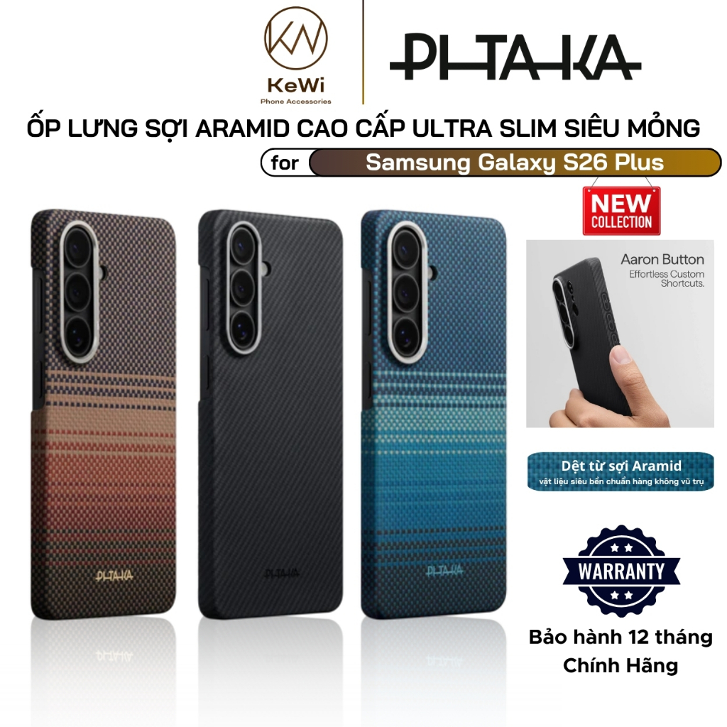 Ốp Lưng Pitaka cho Galaxy S26 Plus, Ultra Slim (Edge Case), Siêu Mỏng, Aaron Button NFC