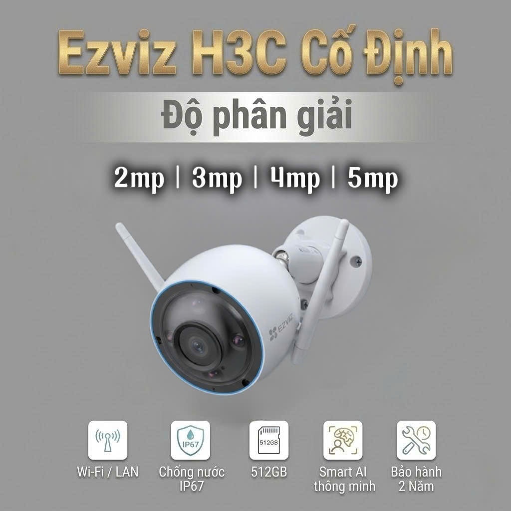 Camera EZVIZ H3C WiFi ngoài trời 2MP/3MP/4MP/5MP IP67, hồng ngoại, đàm thoại, cố định