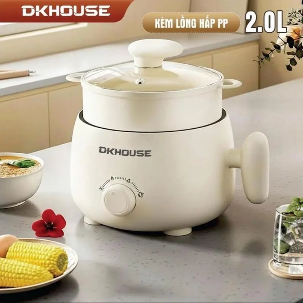 Nồi điện đa năng thông minh 2L lòng nồi chống dính tặng kèm vỉ hấp- Nấu, chiên, xào, hấp, rán...