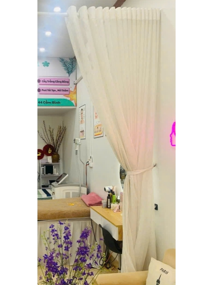 Rèm voan trắng may lỗ tròn, dùng cho rèm 2 lớp, ngăn spa, trang trí( chưa có thanh treo) remthuhang.