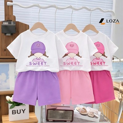 Bộ quần áo cộc trẻ em TB35 cho bé gái cân nặng từ 15-45kg chất liệu thun cotton - SB583-01