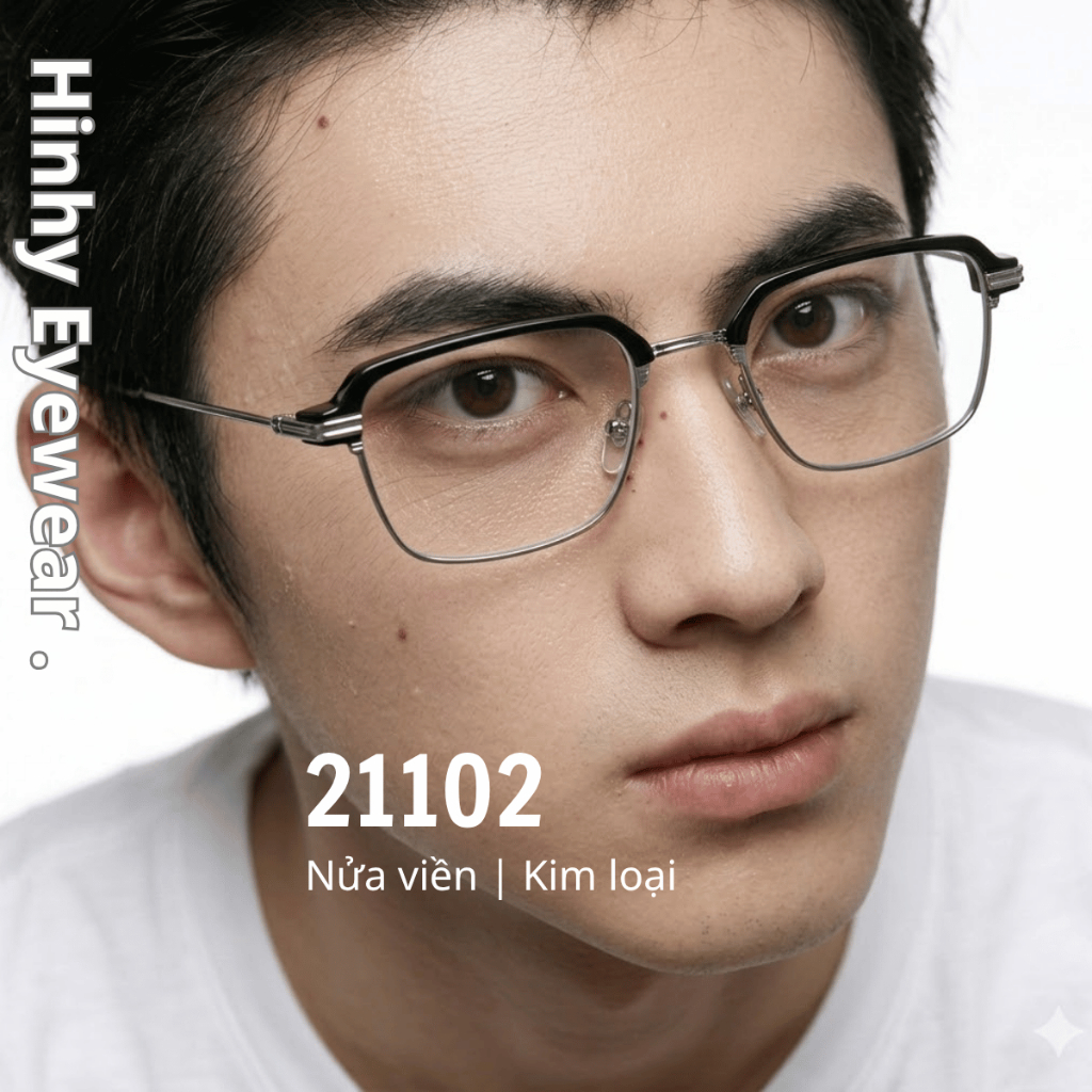 Gọng kính cận vuông nửa viền cao cấp [Hỗ trợ lắp cận] Tiệm Kính Hinhy hạn chế han gỉ thời trang nam 