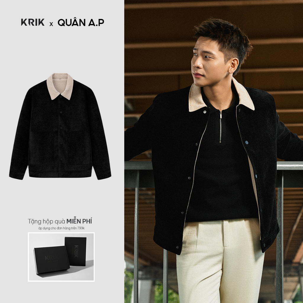 [KRIK x QUÂN A.P] Áo Khoác Nhung Nam KRIK Form Regular Chất Liệu Nhung Bóng Mượt Thiết Kế Phối Màu T