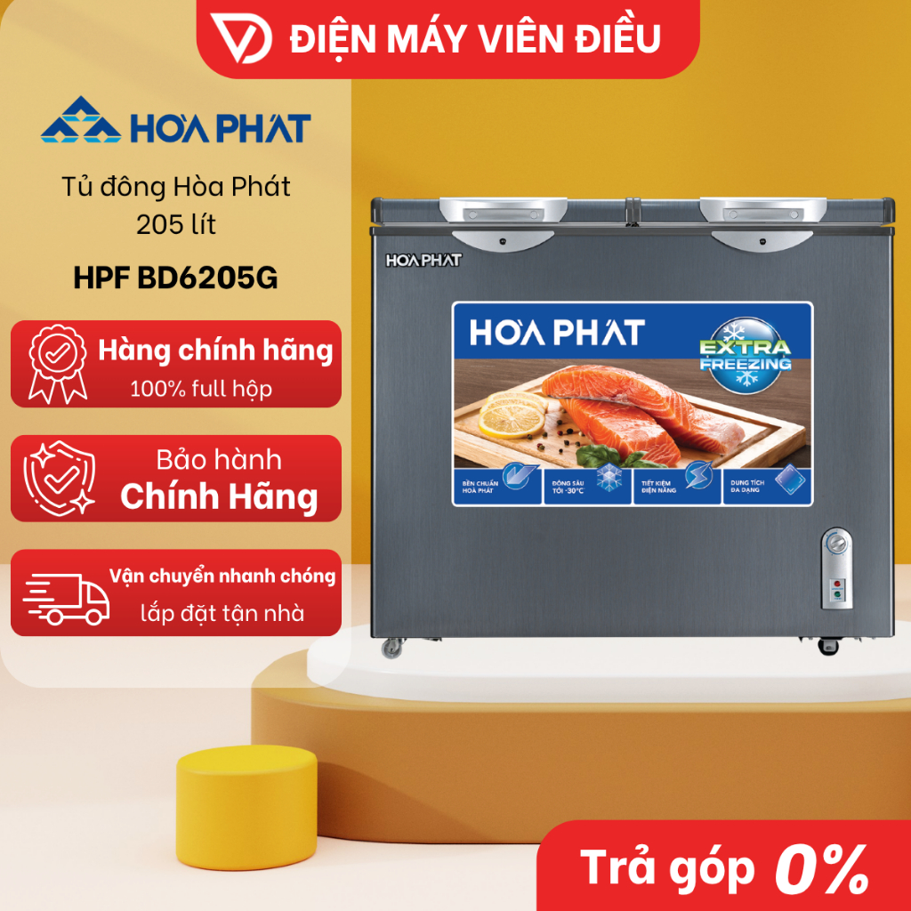 HPF BD6205G  - Tủ Đông Hòa Phát 205L HPF BD6205G 2 Ngăn Đông Mát Tiết Kiệm Điện [FREESHIP NGHỆ AN]