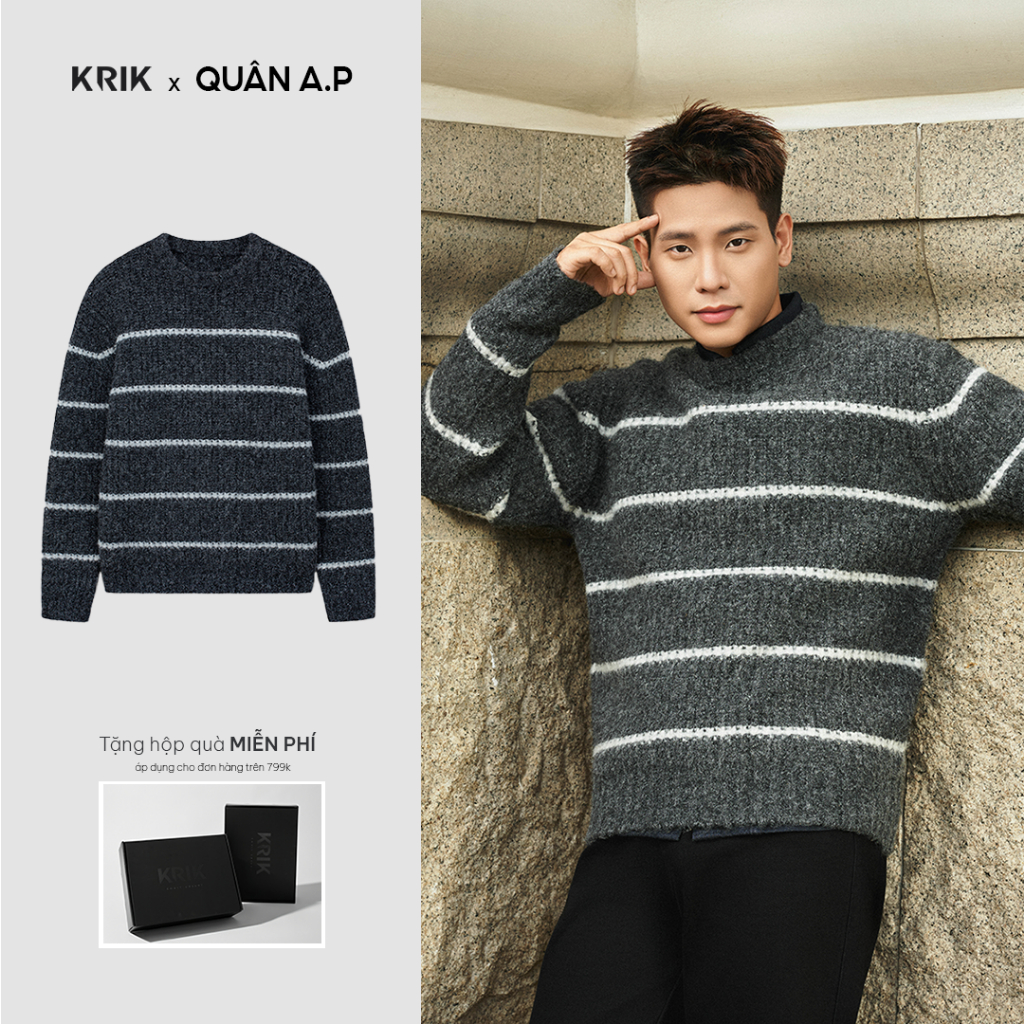 [KRIK x QUÂN A.P] Áo Len Nam KRIK Form Classic Chất Liệu Pha Wool Mềm Ấm Thiết Kế Kẻ Ngang 3D AL3599