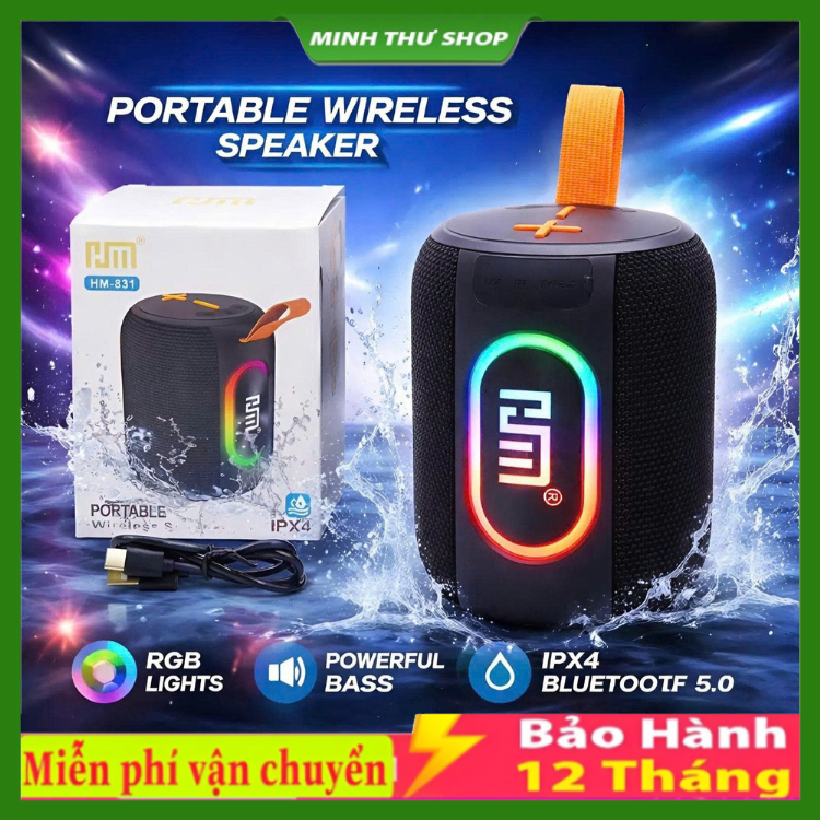 Loa Bluetooth mini HM-831 / HM-805, loa xách tay âm bass lớn kết hợp cùng đèn LED hiện đại, chống nư