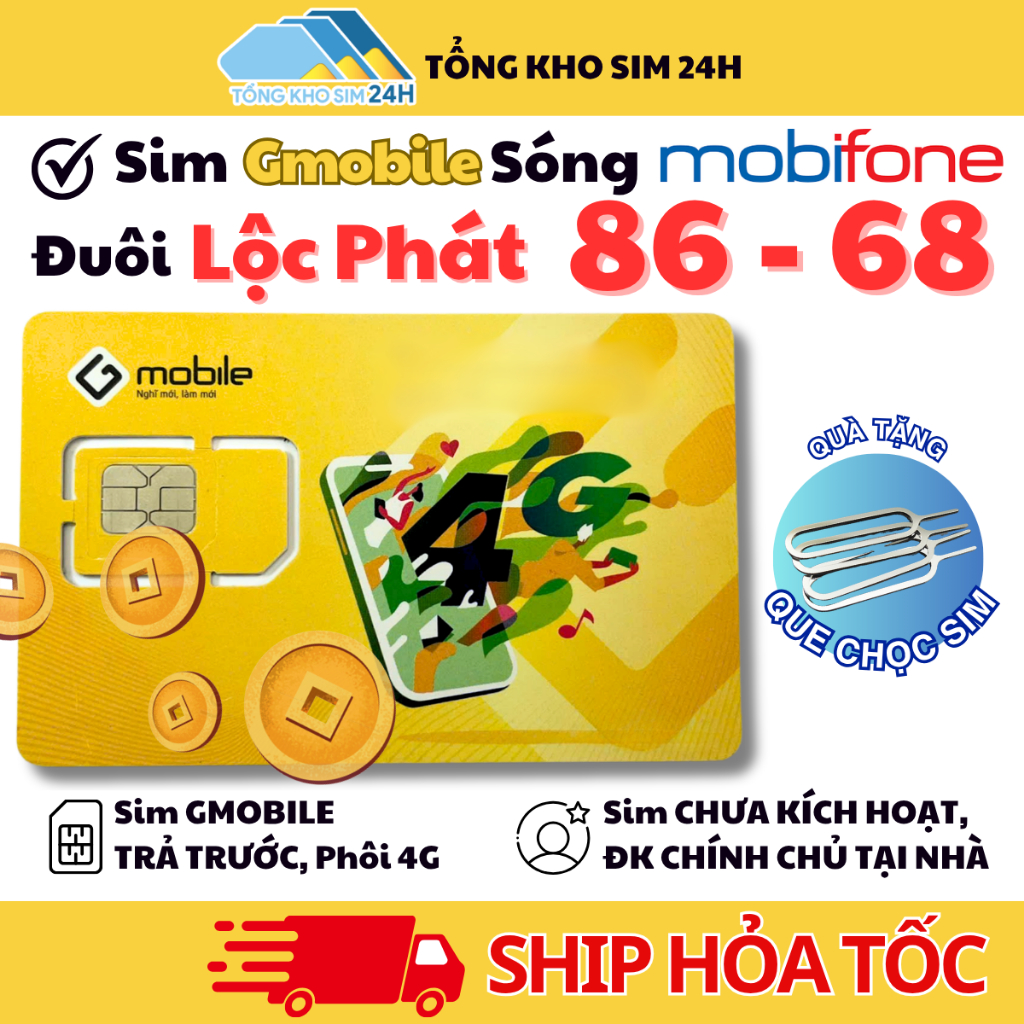 Sim Lộc Phát Đuôi 68, 86 Phong Thủy, May Mắn, Gmobile 4G Sóng Mobifone Kèm Data GM68 [ĐKCC tại nhà]