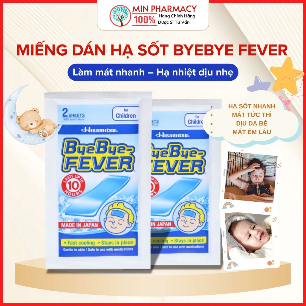 MIẾNG DÁN GIẢM SỐT, HẠ NHIỆT NHANH HISAMITSU BYE BYE FEVER - Gói 2 miếng- Minpharmacy