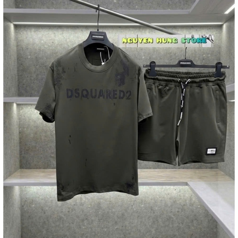 Đồ Bộ Hè nam DS&Q Green Rêu HOt Hit Logo Thêu Đủ Tem mác,Bộ Nam Cộc  Tay DS&Q Cotton Lạnh Mẫu Mới co giãn 4 chiều