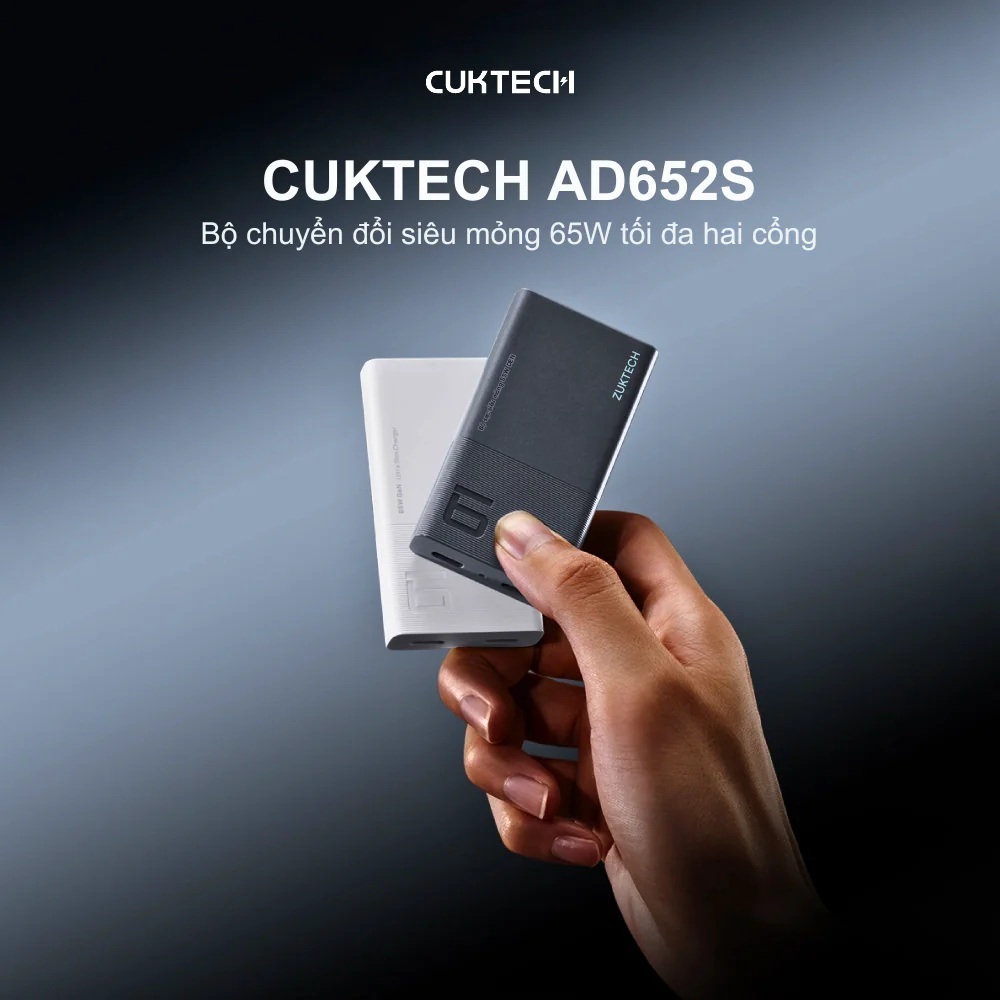 Cục Sạc Nhanh Siêu Mỏng Xiaomi Cuktech Slim 65W - AD652S - 2 Cổng Type C - Sạc Nhanh Mọi Loại Máy