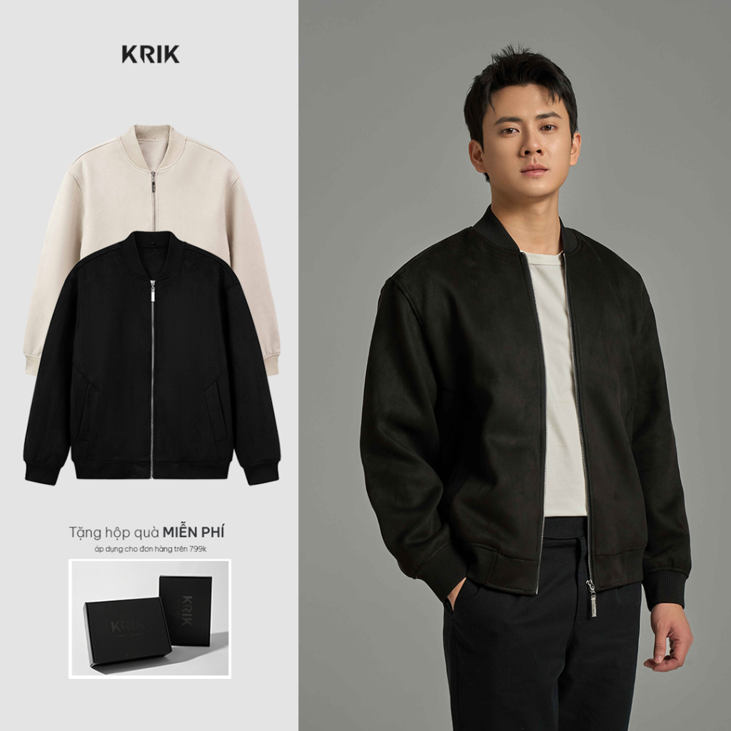 Áo Khoác Da Lộn Nam Bomber KRIK Chất Liệu Dày Dặn Thiết Kế Trẻ Trung AK5196