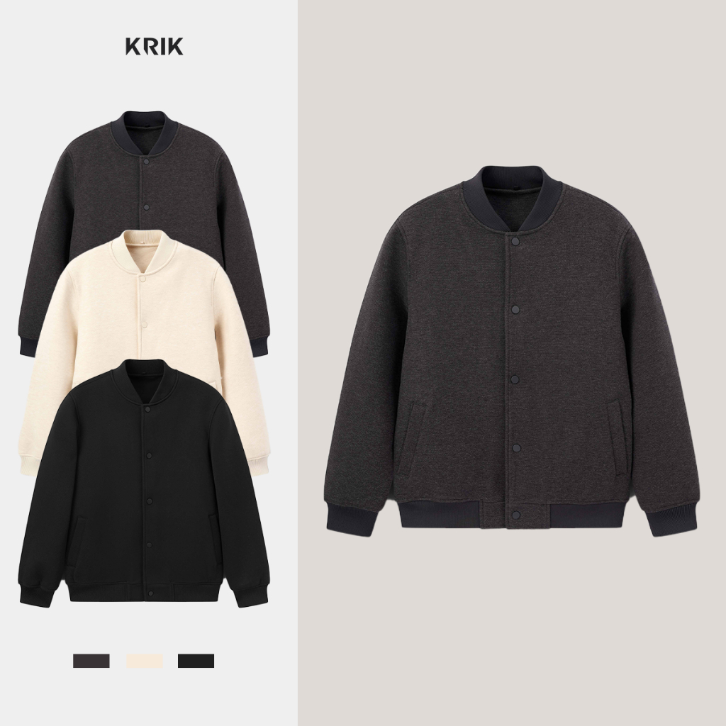 Áo Khoác Dạ Nam KRIK Form Regular Chất Liệu Mềm Mại Bền Màu Thiết Kế Bomber Năng Động AK5202