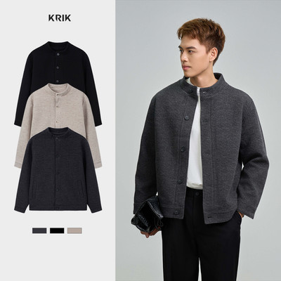 Áo Khoác Dạ Nam KRIK Form Rugular Thiết Kế Cổ Trụ Cúc Cài Thanh Lịch Sang Trọng AK5179