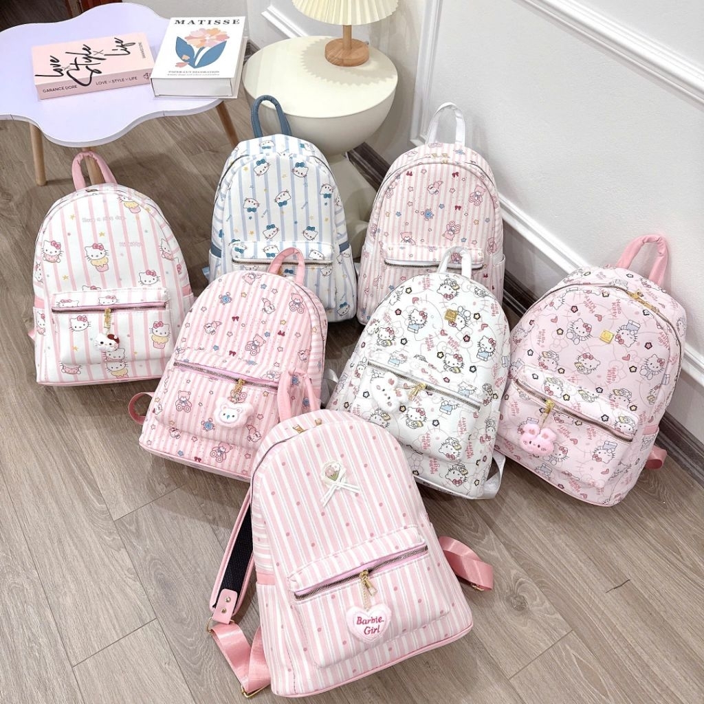 Balo Đi Học Nữ Thời Trang Hello Kitty / Barbie Girl - Balo Sanrio Chống Nước Cao Cấp, Vừa A4, Nhiều 