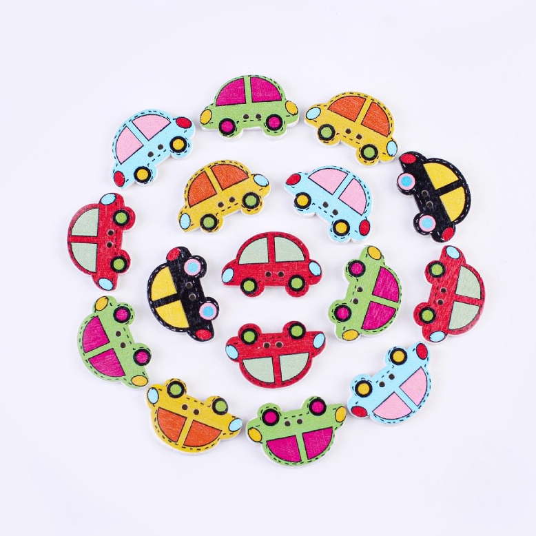 🚗 Cúc Gỗ Hình Ô Tô Nhiều Màu 25x16mm – Set 10 Chiếc Trang Trí DIY Handmade