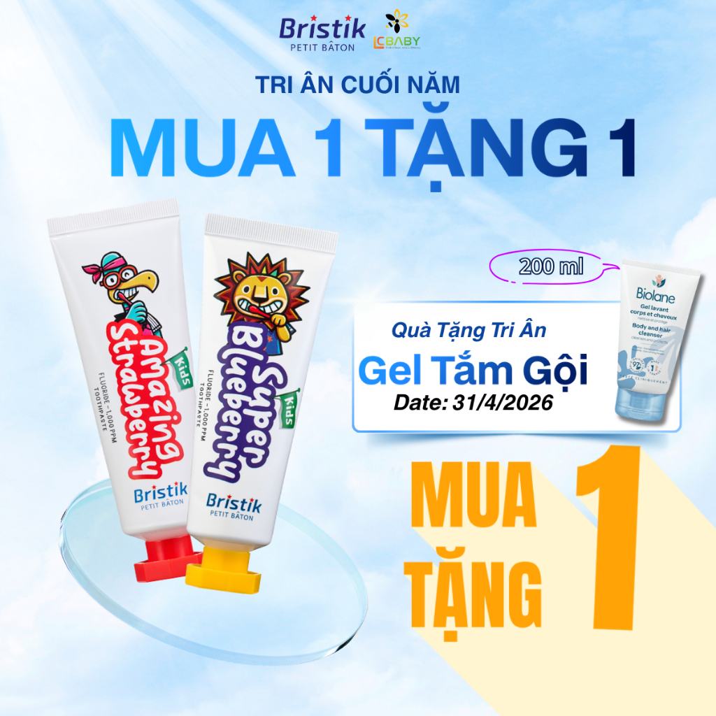 [MUA 1 TẶNG 1] Kem Đánh Răng Cho Bé Bristik Hàn Quốc Kem Đánh Răng Cho Bé 1 Tuổi - Chống Sâu Răng 50