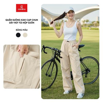 Quần dài nữ CARDINA Chất liệu kaki cạp chun dây rút túi hộp sườn 6QDT15
