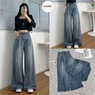 Quần Jeans Suông Ly Trước Harie Ống Rộng Quần Bò Hack Dáng Quần Jeans đủ Màu Ống Rộng Thời Trang Hàn Quốc