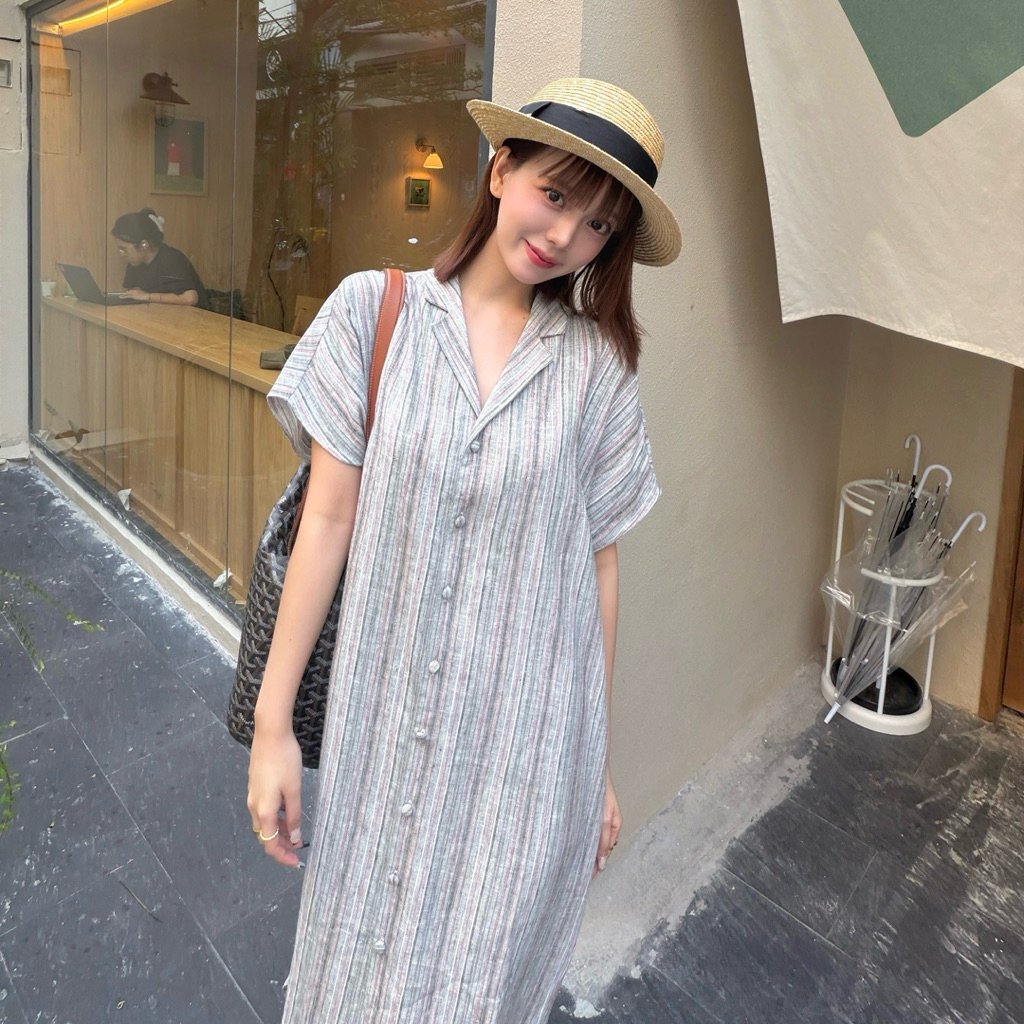 Nora Dress / Váy sơ mi ngắn tay dáng xuông vải linen