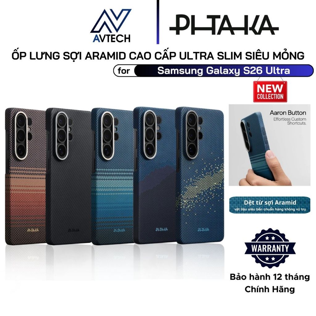 Ốp Lưng Pitaka cho Samsung Galaxy S26 Ultra, Ultra Slim (Edge Case) with Aaron Button, Siêu Mỏng