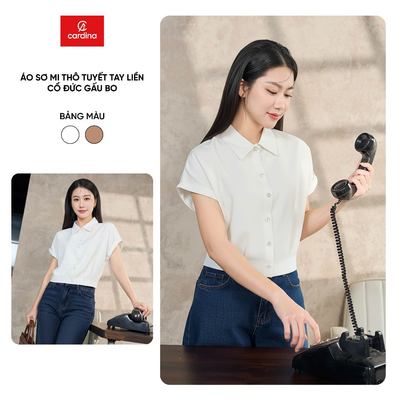 Áo sơ mi nữ CARDINA chất thô tuyết tay liền cổ đức gấu bo 6ASC09