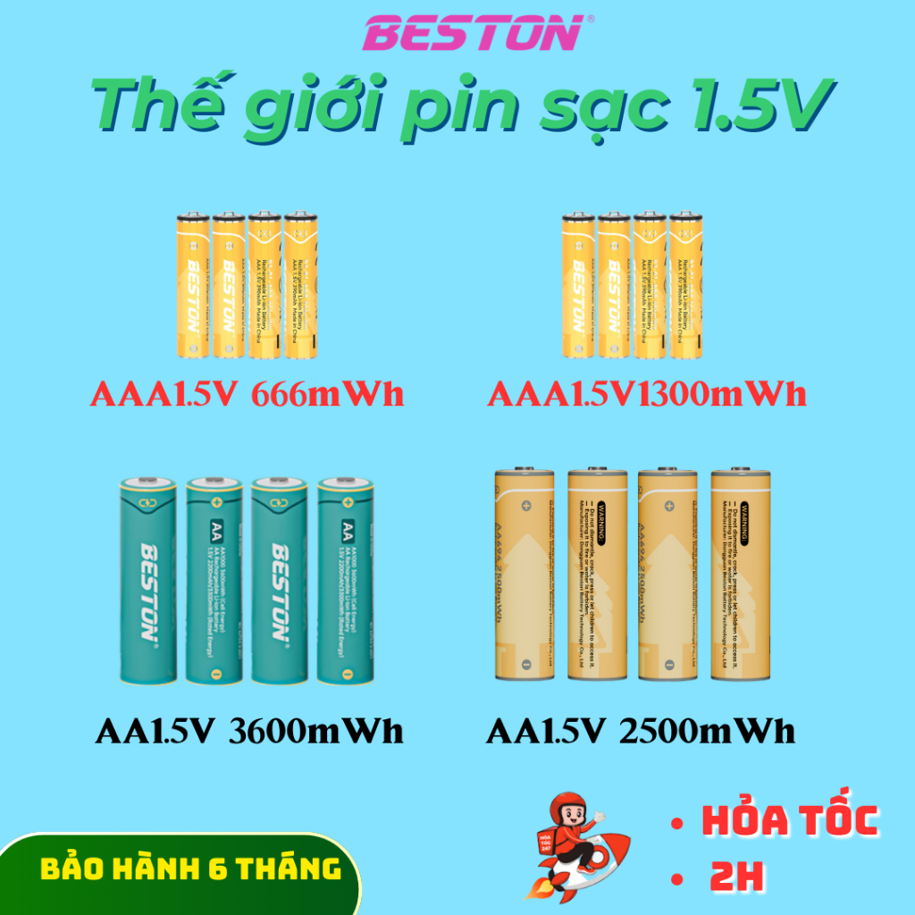 Pin sạc 2A 1.5V Lithium Beston - AA - 3600mWh, Hộp Sạc M7036 AA 1.5V pin đồ chơi, pin máy ảnh