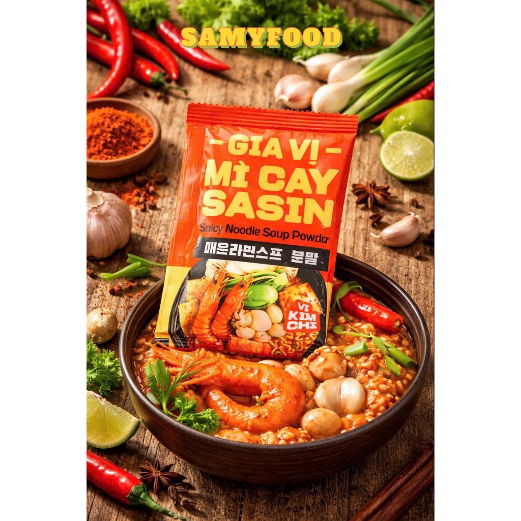 [COMBO THẦN SẦU 1-1] GIA VỊ mì cay Sasin vị Kim chi gói 45g & Xốt Ớt Độ Cay Sasin 10g