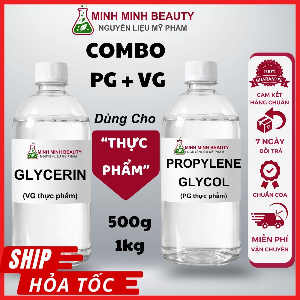 Combo (𝗣𝗚) 𝗣𝗿𝗼𝗽𝘆𝗹𝗲𝗻𝗲 𝗚𝗹𝘆𝗰𝗼l, (𝗩𝗚) 𝗚𝗹𝘆𝗰𝗲𝗿𝗶𝗻 thực vật dùng trong TLĐT, thực phẩm, dược phẩm, mỹ phẩm
